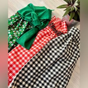 NWOT Vintage-Style Red, Green & Black Cotton Apron Bundle (3 Aprons). OS.